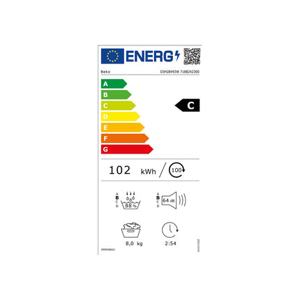 Sèche linge pompe à chaleur BEKO D3H28493W