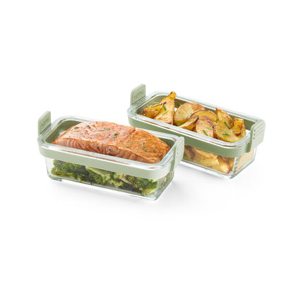 Petits Plats LEKUE x2 en verre rectangulaire pour airfyer