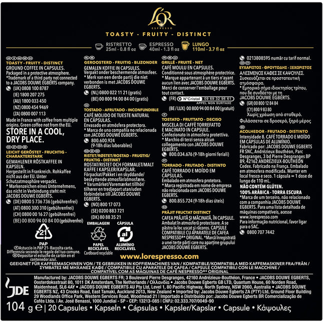 Capsules L'OR Espresso LUNGO PROFONDO x20 104g