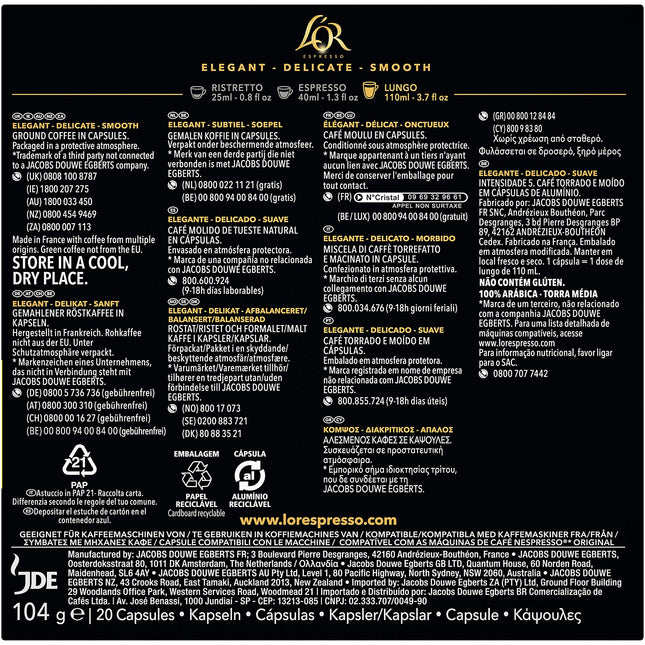 Capsules L'OR Espresso LUNGO MATTINATA x20
