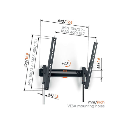 Support mural TV VOGEL'S TVM 3415 Inclin 32-65''