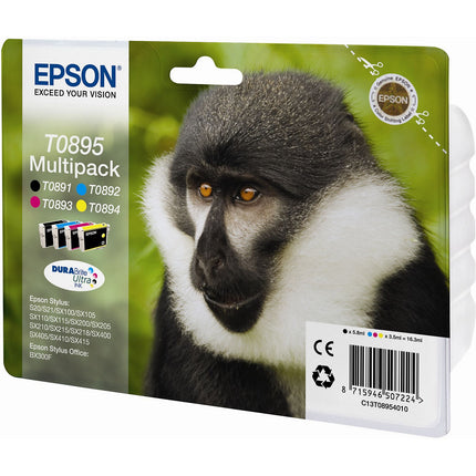 Cartouche d'encre EPSON Pack Multipack 4 Originales T0895 Série Singe ( + 3 Couleurs) - C13T08954010