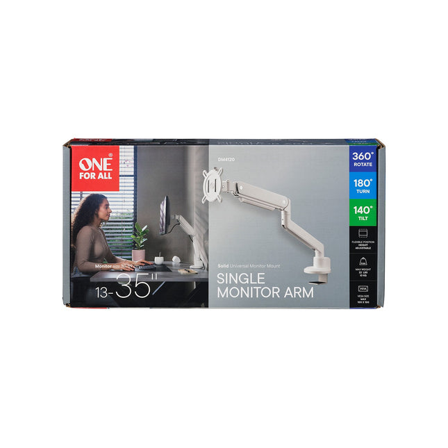 Support écran PC ONE FOR ALL Single Arm blanc 13- 35 pouces Orientabl