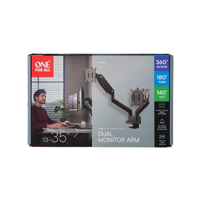 Support écran PC ONE FOR ALL Dual Arm noir 13-35 pouces Orientable et