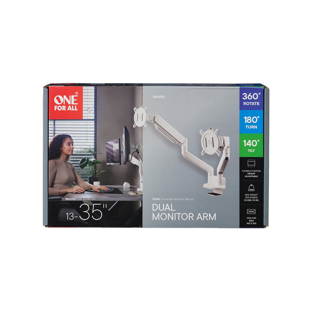 Support écran PC ONE FOR ALL Dual Arm blanc 13-35 pouces Orientable e