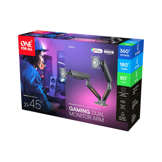 Support écran PC ONE FOR ALL 2 écrans 21/45'' noir RGB inclinable