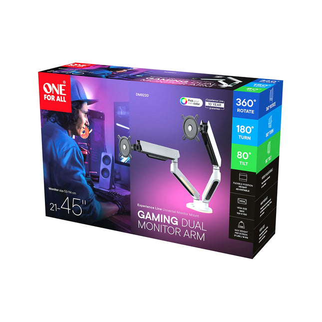 Support écran PC ONE FOR ALL 2 écrans 21/45'' blanc RGB inclinable