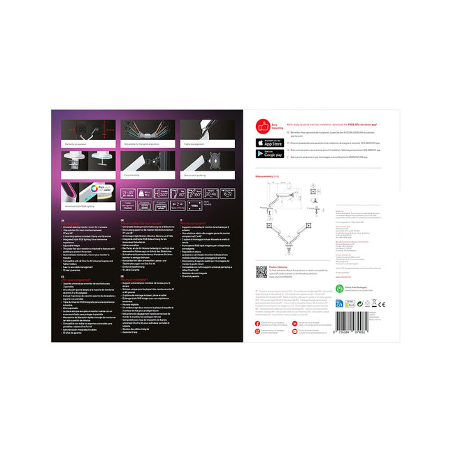 Support écran PC ONE FOR ALL 2 écrans 21/45'' blanc RGB inclinable