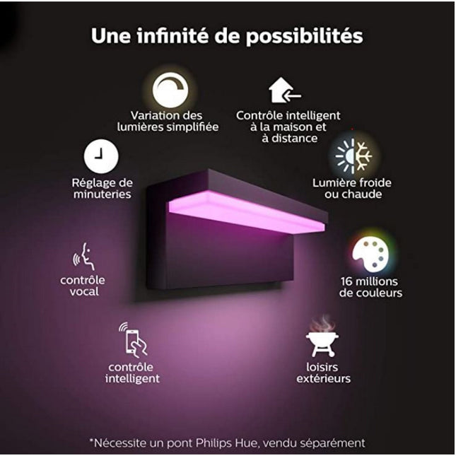 Lanterne PHILIPS HUE W&C NYRO 13.5W Noir Ext