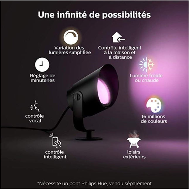 Luminaire PHILIPS HUE W&C LILY 15W Noir Ext