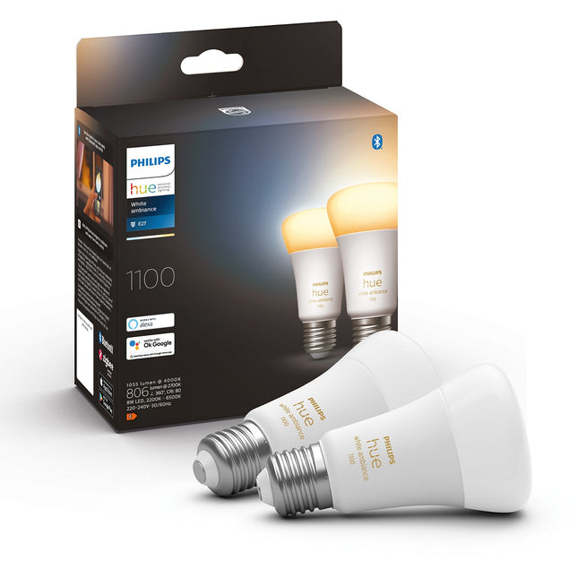Ampoule LED connectée PHILIPS HUE White Ambiance E27 75W x2