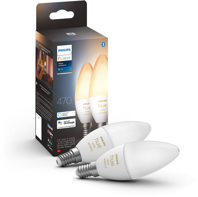 Ampoule LED connectée PHILIPS HUE White Ambiance E14 X2