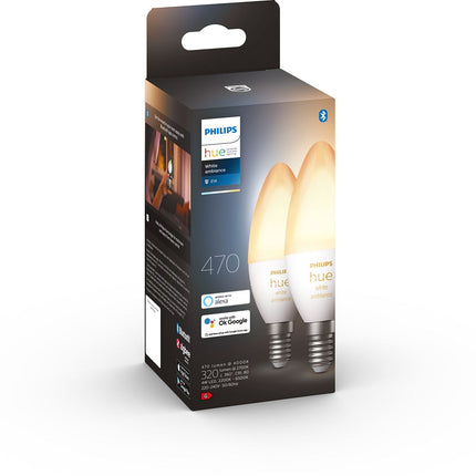 Ampoule LED connectée PHILIPS HUE White Ambiance E14 X2