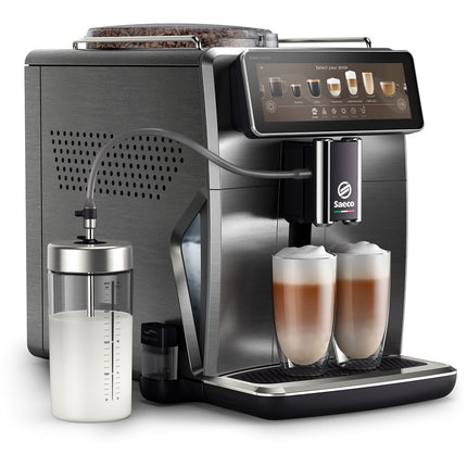 Expresso Broyeur SAECO SM8889 Cafetière à grain Xelsis Supréma en métal, connectée, avec carafe à lait