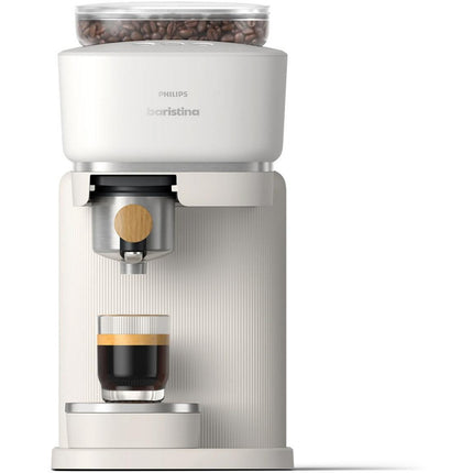 Machine à expresso PHILIPS Baristina BAR302/20 cafetière à grain Blanche + Porte-filtre Bois de Hêtre