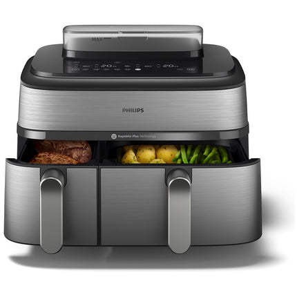 Airfryer PHILIPS NA555/00 friteuse sans huile double panier + vapeur Métal, Série 5000 9L (3+6L)