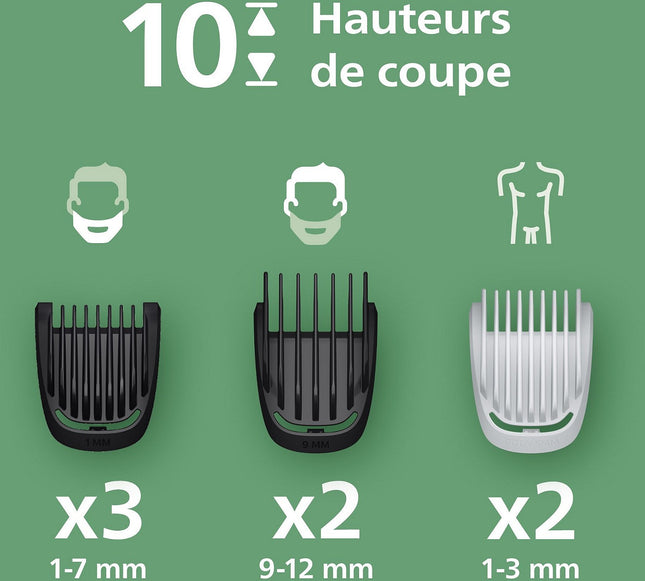 Tondeuse multi usages PHILIPS MG3945/15 Series 3000, 10 hauteurs de coupe, précision 1 mm, autonomie 90 mn
