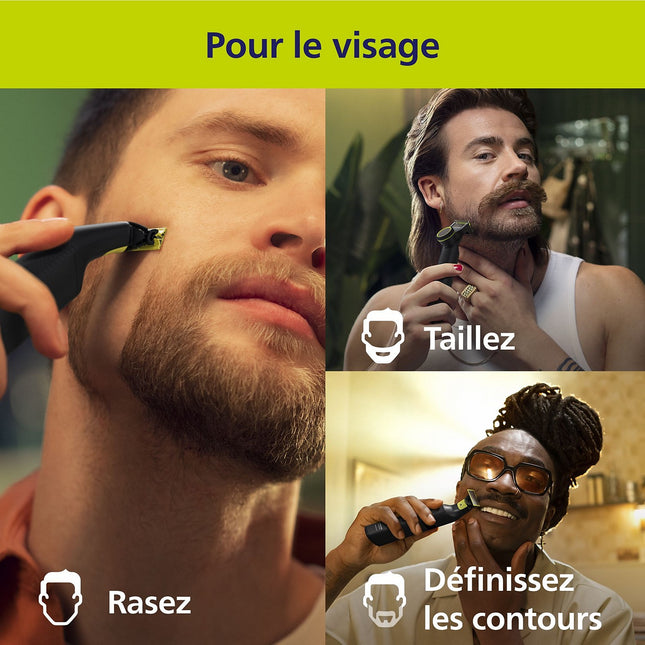 Tondeuse multi usages PHILIPS OneBlade QP6542/15, molette réglable, 14 hauteurs de coupe, précision 0,4 mm, autonomie 90 mn