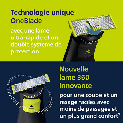 Tondeuse multi usages PHILIPS OneBlade Pro 360 QP6552/15, molette réglable, 14 hauteurs de coupe, précision 0,4 mm, 120 mn