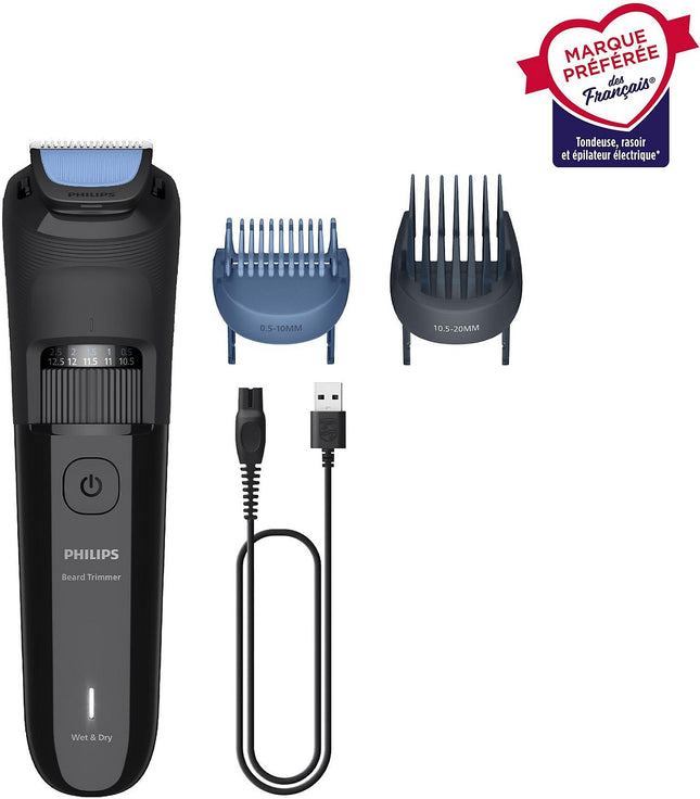 Tondeuse barbe PHILIPS BT3620/15 Series 3000, molette réglable, 40 hauteurs de coupe, précision 0,5 mm, autonomie 70 mn