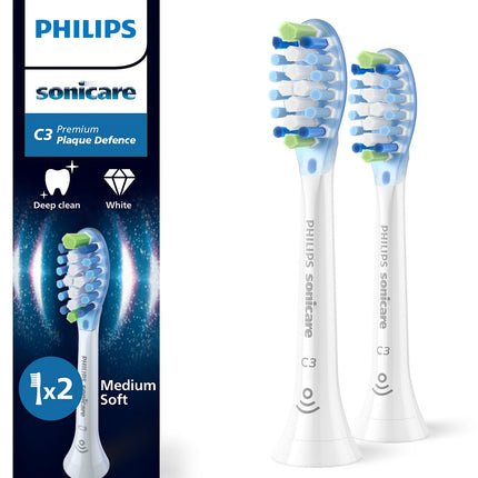 Brossette dentaire PHILIPS Sonicare lot de 2 - HX9042/87 white Premium Plaque Defence C3