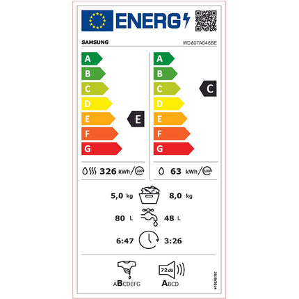 Lave linge séchant hublot SAMSUNG WD80TA046BE Reconditionné