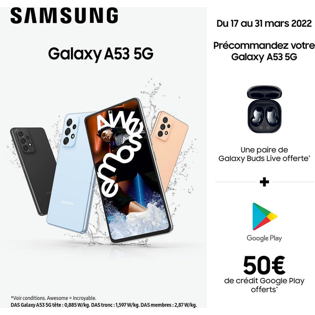 Smartphone SAMSUNG Galaxy A53 Noir 256Go 5G Reconditionné