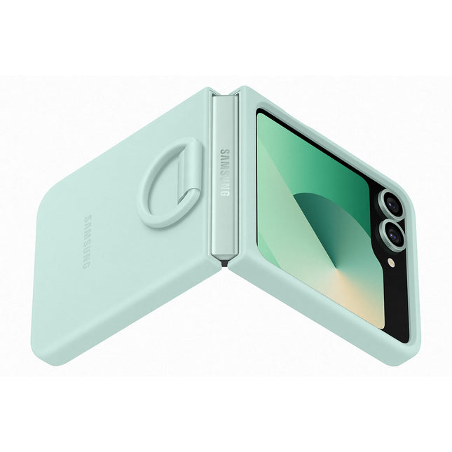 Coque SAMSUNG Z Flip6 silicone Vert d'eau avec anneau