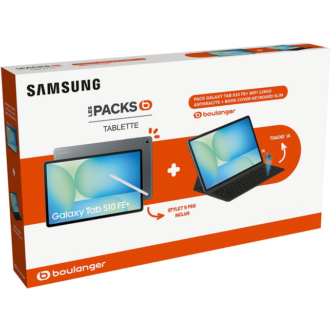 Tablette Android SAMSUNG Pack Galaxy Tab S10 FE+ 128Go avec Galaxy IA + BookCover Keyboard Slim + S Pen inclus