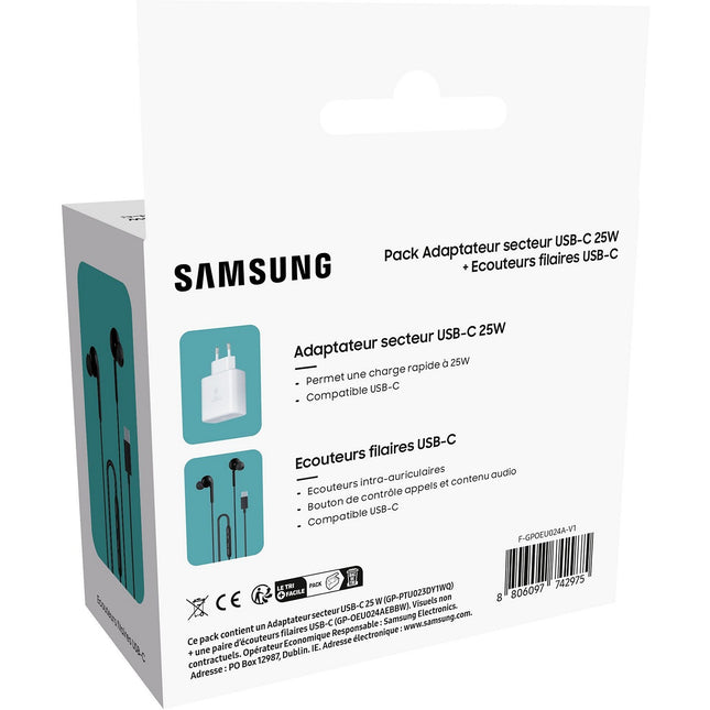 Chargeur SAMSUNG Kit Piéton Blanc + CHARGEUR 25W USB C
