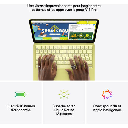 Ordinateur Apple MACBOOK Neo Puce A18 Pro CPU 6 / GPU 5 coeurs Mémoire RAM 8Go Stockage