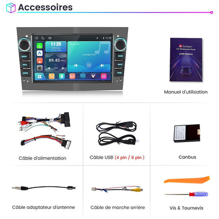 Autoradio connecté JUNSUN pour Opel Corsa D/Astra H Gris 7"Carplay