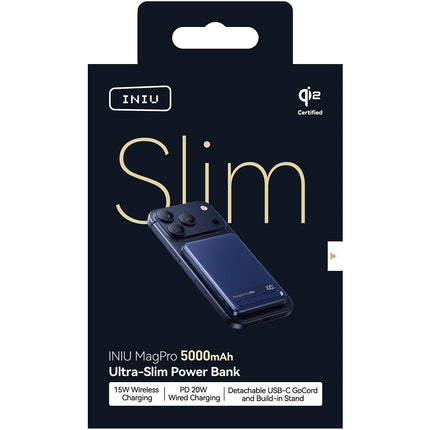 Batterie externe INIU 5000 mAh magnet Qi2 MagPro slim bleu