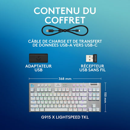 Clavier gamer sans fil LOGITECH G915 X Lightspeed TKL Tactile Blanc