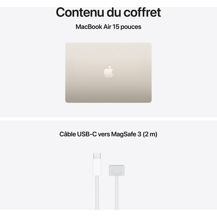 Ordinateur Apple MACBOOK Air 15" Puce M5 CPU 10 / GPU 10 coeurs Mémoire RAM 16Go Stockage 1To SSD