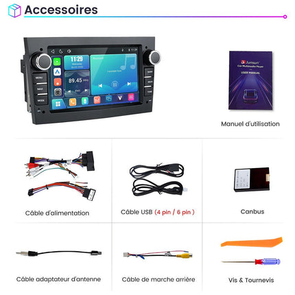 Autoradio connecté JUNSUN pour Opel Corsa D/Astra H noir 7"Carplay