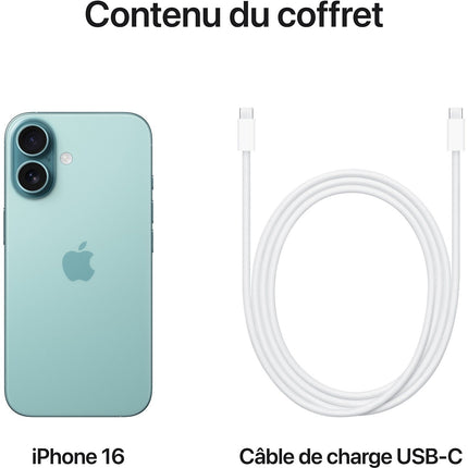 Smartphone APPLE iPhone 16 Vert Sarcelle 128Go Reconditionné