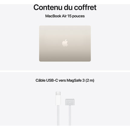 Ordinateur Apple MACBOOK Air 15" Puce M5 CPU 10 / GPU 10 coeurs Mémoire RAM 16Go Stockage 512Go SSD