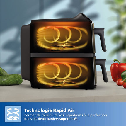 Airfryer PHILIPS NA462/70 Friteuse sans huile Vertical Duo Noir/Cuivre, Série 4000 10L (5+5L)