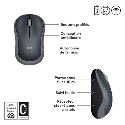 Souris sans fil LOGITECH M185 Swift Grey