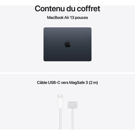 Ordinateur Apple MACBOOK Air 15" Puce M5 CPU 10 / GPU 10 coeurs Mémoire RAM 16Go Stockage 512Go SSD