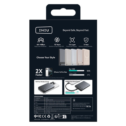 Batterie externe INIU 10000 mAh MagPro slim noir