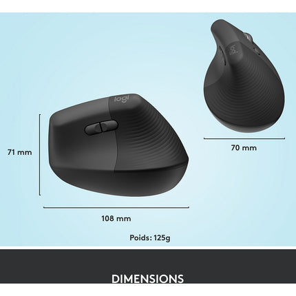 Souris sans fil LOGITECH Lift Ergonomique Silencieuse Graphite
