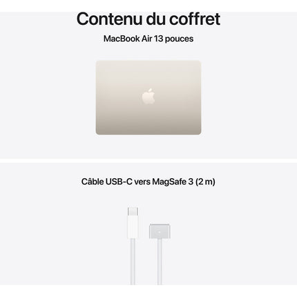 Ordinateur Apple MACBOOK Air 13" Puce M5 CPU 10 / GPU 8 coeurs Mémoire RAM 16Go Stockage 512Go SSD Lumière stellaire