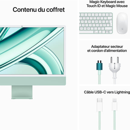 Ordinateur Apple IMAC 24' M3 8Go 256Go CPU 8 GPU 10 Vert Reconditionné