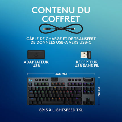 Clavier gamer sans fil LOGITECH G915 X Lightspeed TKL Linear Noir