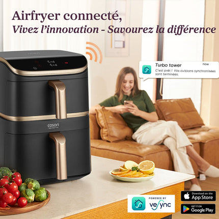 Friteuse sans huile COSORI KOSP0040EUN Turbo Tower Pro Smart, 10,8 L, panier céramique