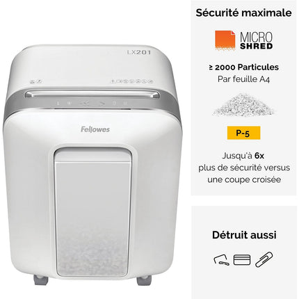 Destructeur FELLOWES MICROSHRED LX201 BLANC