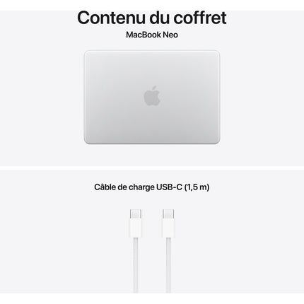 Ordinateur Apple MACBOOK Neo Puce A18 Pro CPU 6 / GPU 5 coeurs Mémoire RAM 8Go Stockage