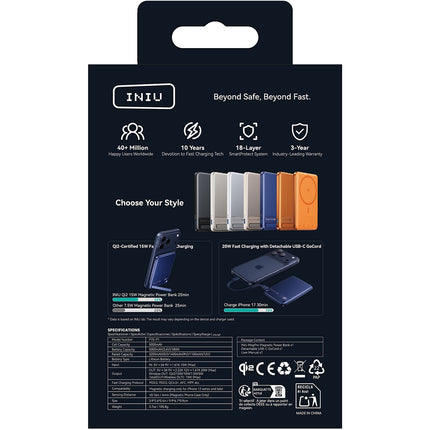 Batterie externe INIU 5000 mAh magnet Qi2 MagPro slim bleu